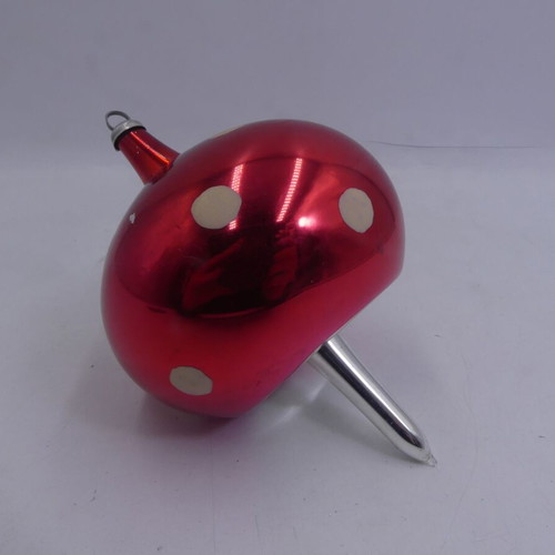 Vintage Red Glass Mushroom Christmas Ornament polka dot, used