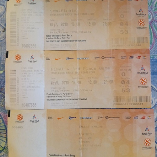 Final Four Euroleague 2010 Olympiakos Tickets used, complete set