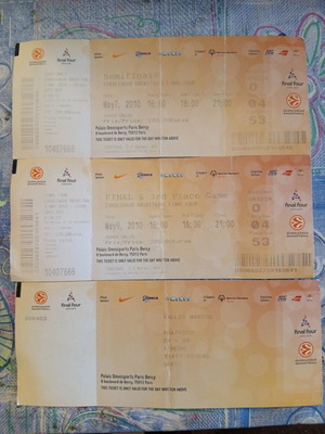 Final Four Euroleague 2010 Olympiakos Tickets used, complete set