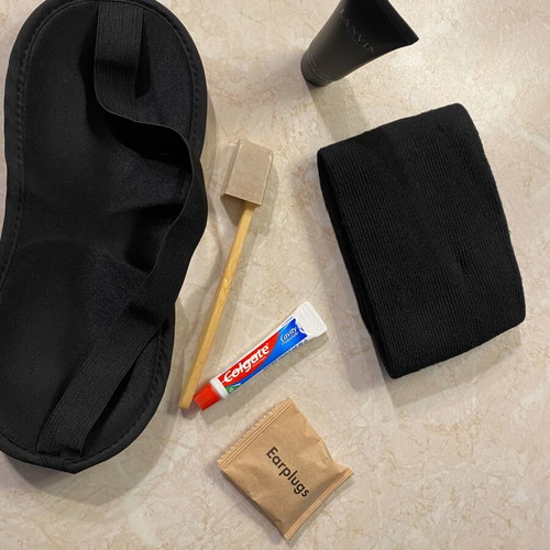 Lanvin toiletry bag new black leatherette with travel cosmetics