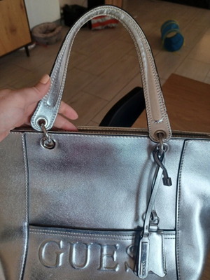 Guess silver shoulder bag, large capacity