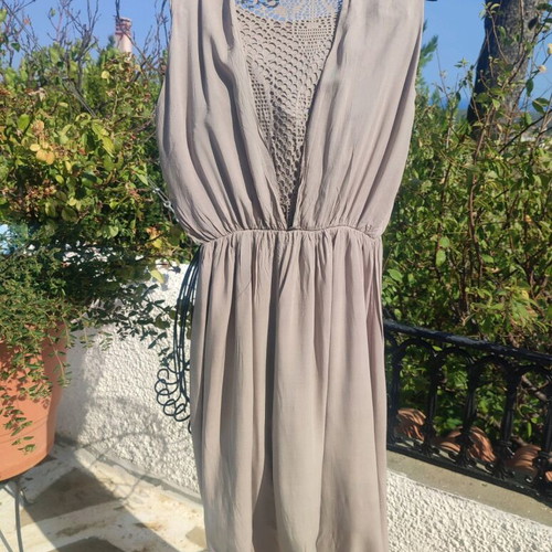 Long sleeveless dress beige one size viscose and cotton new