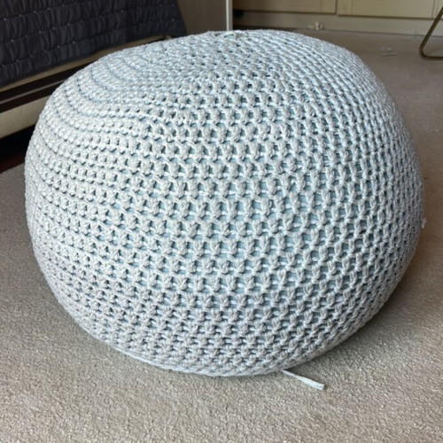 Handmade knitted pouf like new, ecru color