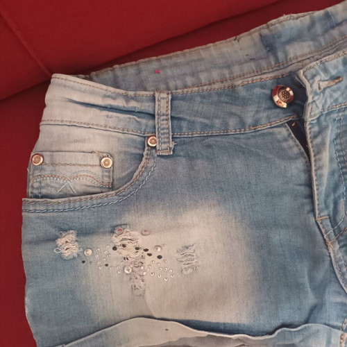 Denim shorts with decorative details, size S
