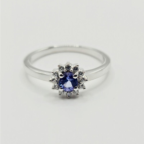 Ring with natural tanzanite new, rhodium plated