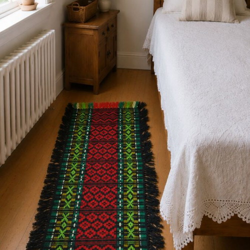 Traditional wool rug 150x67 cm with fringes vintage ethnic