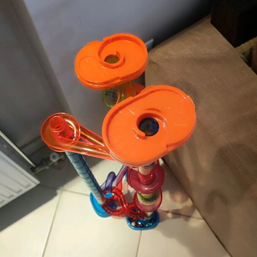 Marble run toy used, assembly game with 10 marbles