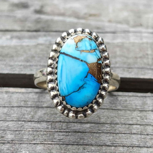 Silver ring with Ice Blue Dahlia Turquoise new