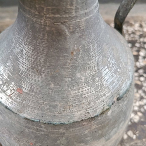 Copper ewer with inscriptions from 1921, used