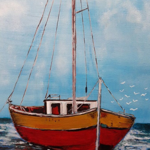 Handmade painting new on driftwood