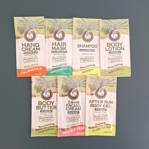 Athenas Treasures skin and hair care samples, set of 7