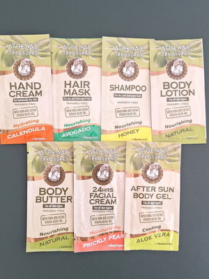 Athenas Treasures skin and hair care samples, set of 7