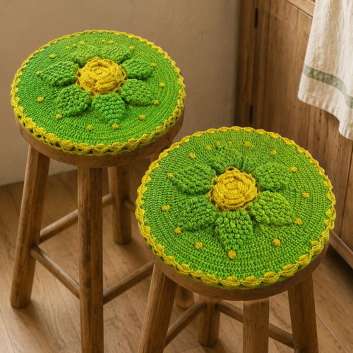 Handmade crochet covers for round chair cushions set of 2, like new