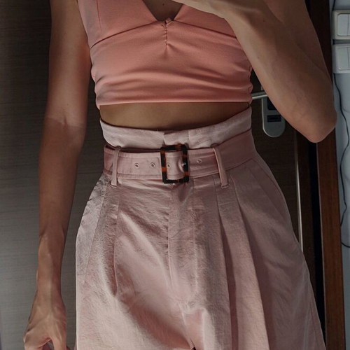 Mango Suit pink high-waisted shorts with belt like new