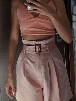 Mango Suit pink high-waisted shorts with belt like new