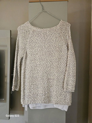 ZARA knitted sweater with sequins and 3/4 sleeve used, beige, size S
