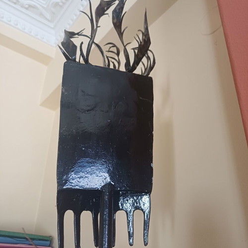 Handmade Industrial Ethnic Metal Floor Sculpture, 2.15m