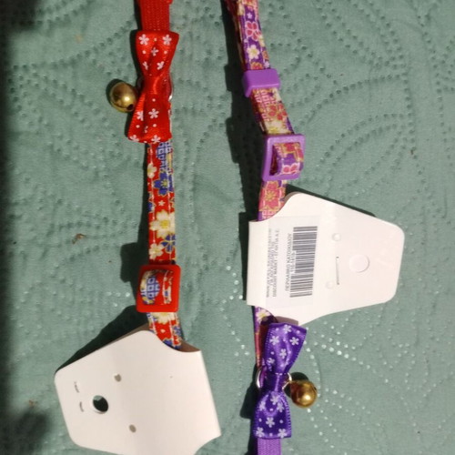 Cat collars with bell and bow, red and purple, set of 3, new