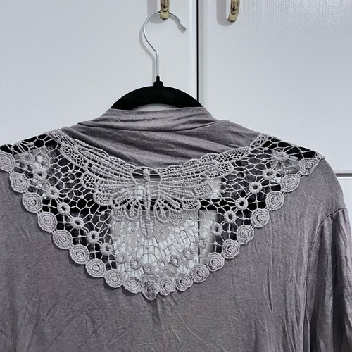 Double blouse with lace used, gray, size L