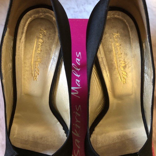 Tsakiris Mallas peep toe black satin pumps used, size 39