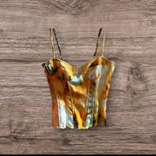 PrettyLittleThing Satin Corset Crop Top, orange tie-dye