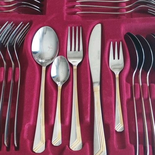 Cutlery set 30 pieces Rostfrei Germany like new with gold stripe