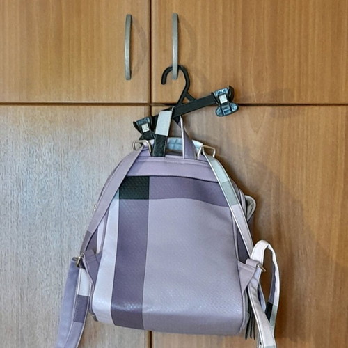 Women's backpack bag new, gray and purple faux leather