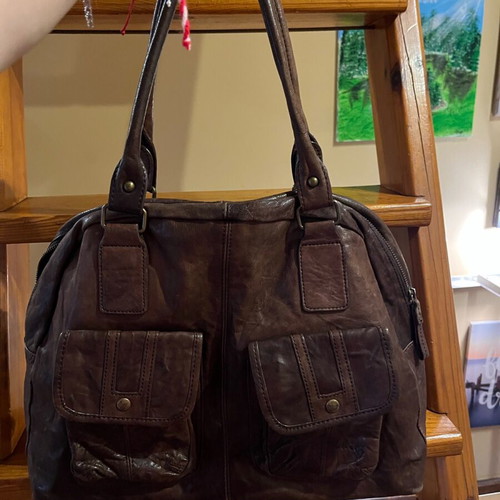 Women's leather bag used, very large, brown