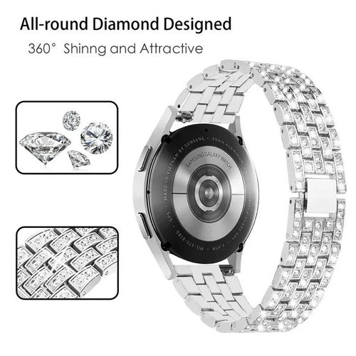 Luxury Stainless Steel Watch Strap with Crystals for Smartwatches
