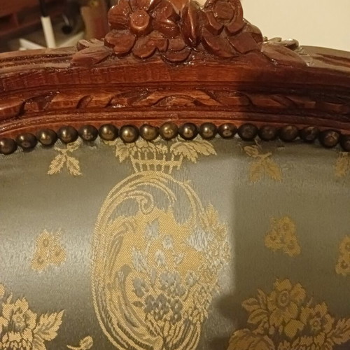 Bergere armchairs used, set of 2, solid wood, one with fabric wear