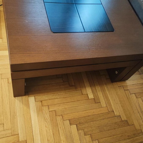 Modern Walnut Coffee Table 90x90 Expandable to 140x90 with 2 Large Drawers Like New