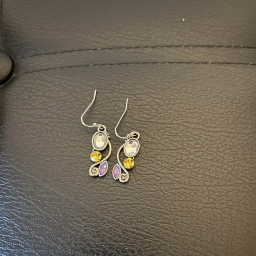 Handmade dangle earrings with unique design, new, purple and yellow