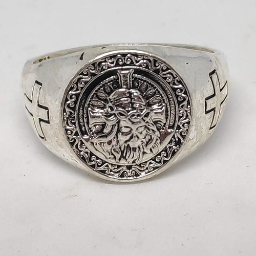 Ring with Jesus Christ like new, men's silver tone metal