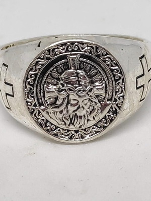 Ring with Jesus Christ like new, men's silver tone metal