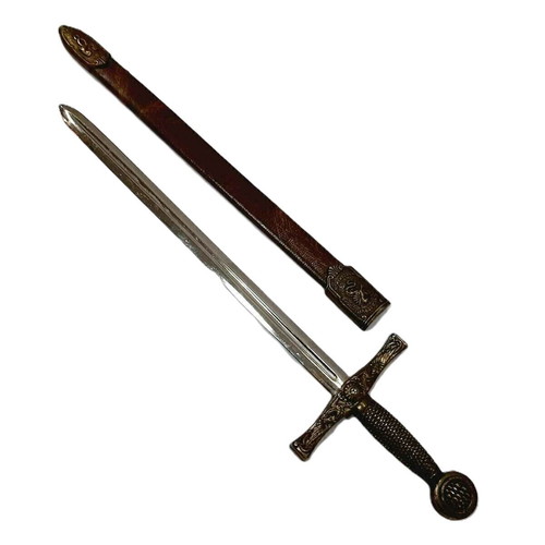 Antique King Arthur Letter Opener sword like new, bronze steel leather