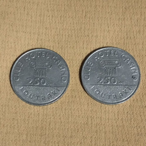 Casino Loutraki collectible metal tokens 50 & 250 Drachmas