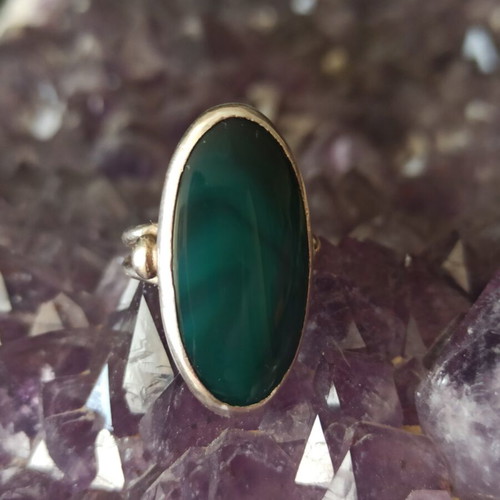 Handmade Silver 950 Ring with Large Oval Malachite Like New