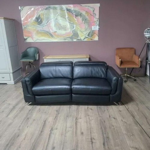Black leather three-seater sofa with electric relax mechanism Sandro new