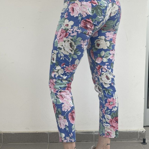 Blue Floral Slim-Fit Pants used, vintage Y2K aesthetic
