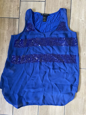 Blue sleeveless top with rhinestones used, size M