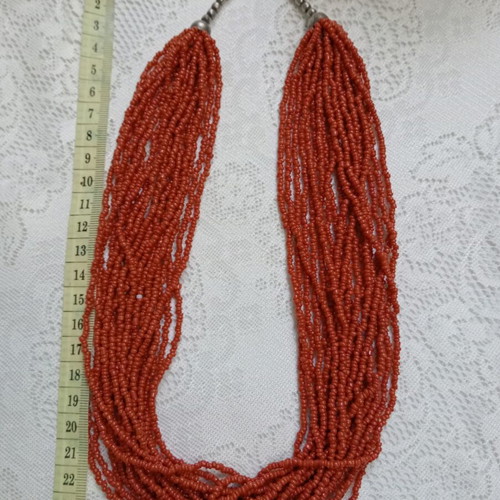 Multistrand necklace vintage '80, new, red and silver beads