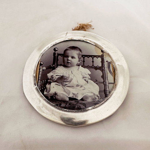 Antique Russian baby photo in silver 900 frame used