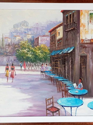 Oil Painting on Canvas P. Bouras 67x87 with Wooden Frame