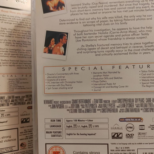 Memento 3-disc special edition DVD used, crime drama thriller
