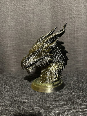 3D printed dragon head, gold-black 14x20x24 cm
