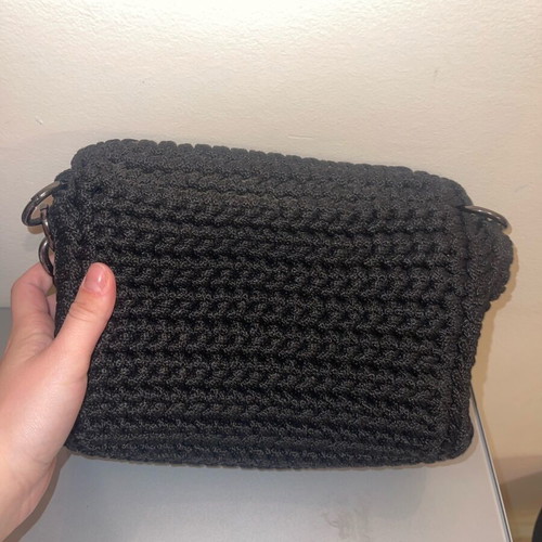 Shoulder bag used black handmade with chain