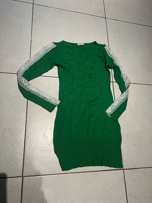 Green blouse dress with lace size S/M like new