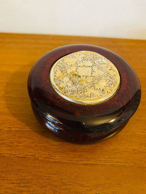 Wooden cylindrical box used with silver decorative lid