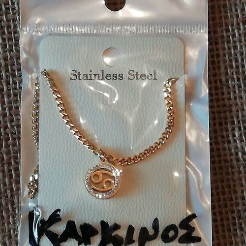 Cancer Zodiac Necklace steel gold-plated pendant with clear zircon new