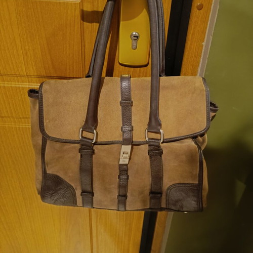 Zara leather handbag used, beige and brown